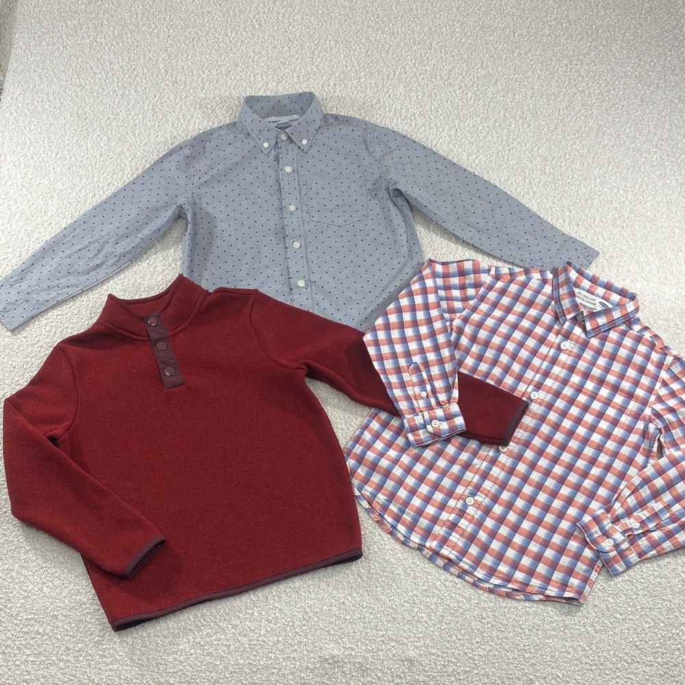 Childrens Red Henley Pullover , two dress button down long sleeve shirts 6/7 s